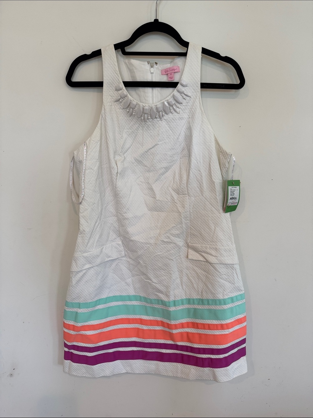 Lilly Pulitzer White Shift Dress with Mint, Coral & Purple Stripes